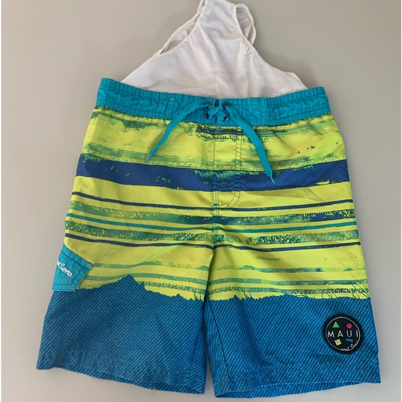 Maui and Sons Neon Yellow and Blue Swim Trunks Sz 6 Boys- Make Offer❣️ - Picture 11 of 12